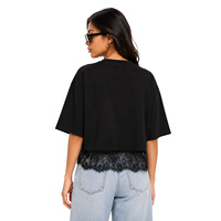 Chemisier court ample et oversize pour femme, avec empiècements en dentelle de luxe, épaules tombantes, 100% Coton, manches courtes, haut décontracté DTG