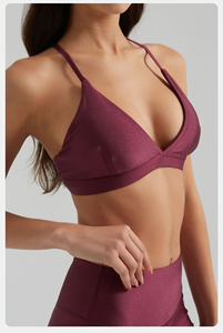 Women's 2 Piece Yoga Set Burgundy <b>V</b> Neck Spaghetti Strap Sports Bra High <b>Waist</b> Full Length <b>Leggings</b> - Product Image 4