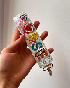 Handmade Beaded Zipper Adjustable <b>Wristlet</b> Keychain for Women Cute Embroidered Fashion Stylish Wrist Strap Key Holder Bracelet - Product Image 1