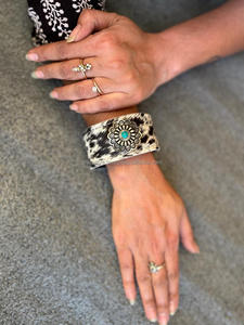 กำไลข้อมือหนังวัวแท้สีเทอร์ควอยซ์และหินเครื่องประดับตะวันตกกำไลข้อมือแบบปรับได้สำหรับผู้หญิง - Product Image 6