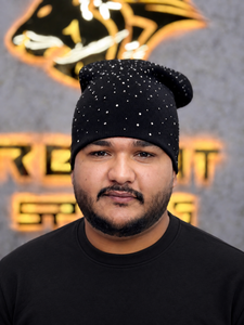 Black Sequin Dot Beanie <b>Hat</b> for <b>Men</b> Casual <b>Winter</b> Knit Cap 56-58CM Acrylic Hand Knitted Style - Product Image 1