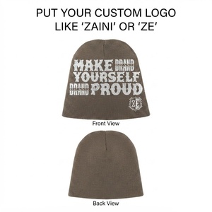 <b>Mens</b> 300 GSM Premium Acrylic Knit Beanie Cap Brown Ribbed Warm Stretch Custom Embroidery Logo <b>Winter</b> Streetwear Fashion <b>Hat</b> - Product Image 1