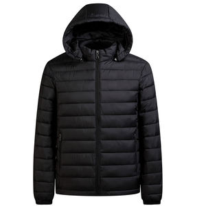 Veste matelassée à capuche pour homme, coupe-vent, fermeture éclair, noire unie, style décontracté, polyester, coupe classique, pour homme - Product Image 4