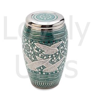 Urna Funeraria de Latón Macizo para Regreso a Casa, Acabado Plateado, Palomas Blancas Esmaltadas, Tapa con Espiral Grabada a Mano, Fábrica OEM ODM - Product Image 3