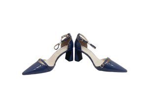 Escarpins slingback en cuir verni à bout carré, talon bloc, bride à boucle, rouges, talons hauts, tendance mode toutes saisons - Product Image 3
