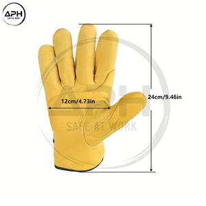 Custom Yellow Leather Work <b>Driver</b> <b>Gloves</b> Adjustable Wrist Fastener Black Trim Edge Utility Warehouse Driving Rigging Wear - Product Image 2