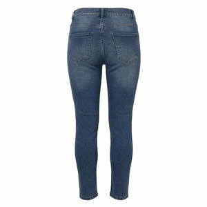 Jean en denim taille haute coupe skinny jambe droite pour femme, longueur intégrale, bleu délavé, style décontracté automne, en coton et élasthanne - Product Image 6