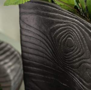Dark Brown Wood Grain Slab Vase – Wave Top Metal/<b>Ceramic</b> <b>Flower</b> <b>Pot</b> – Minimalist Nature-Inspired Living Room Centerpiece - Product Image 4