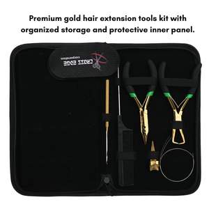 Kit d'outils professionnels pour extensions de cheveux en or avec pinces en acier inoxydable, outil de retrait de perles, aiguilles à coudre et outil Velcro pour cheveux - Product Image 6