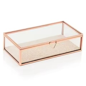 Classic Collection Metal & Glass Jewelry <b>Box</b> Premium <b>Trinket</b> Case for Jewelry Rings Earrings Necklace Bracelet Vanity Decor - Product Image 2