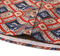 Kemeja Kancing Lengan Pendek Kasual Unisex Motif Geometris Vintage Nyaman untuk Kantor dan Pakaian Musim Panas