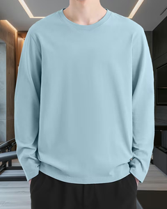 Men's Long Sleeve O Neck Solid Color Quick Dry Breathable Jersey T-Shirt Regular Fit Casual Wear Polyester/Cotton Knitted 180g - Product Image 2