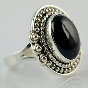 Black Onyx <b>Ring</b>, 925 Sterling Silver <b>Statement</b> Promise <b>Rings</b> for Women, Natural Black Onyx Oval Gemstone Handmade Boho Jewelry - Product Image 2