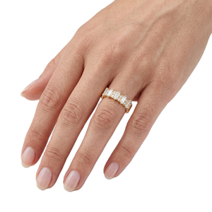 Nouvelle conception de bague de luxe avec diamants de laboratoire ronds et baguettes alternées, en or massif 10K 14K, sertie de griffes, bijou de mariage affirmé, bague minimaliste - Product Image 5
