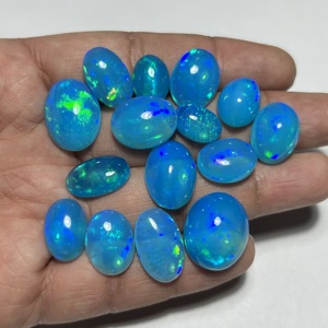 Premium Hasnain Gems Ethiopian Natural Opal Pryba Color Blue Oval Cut Cabochon Multi Fire Flash Loose Gemstone October - Product Image 1