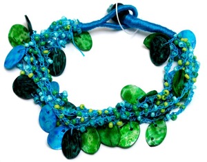 Bohemian Shell Beaded Bracelet Green Blue Plant Pattern Unisex Jewelry - Product Image 1