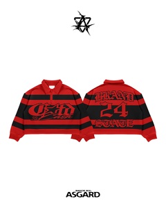 Red Black Striped State Quarter Zip <b>Pullover</b> | Oversized Collared Sweatshirt | Streetwear <b>Jacket</b> OEM Private Label Manufacturer - Product Image 1