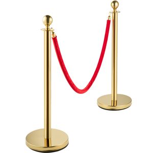 4 Pezzi Pali Divisori Dorati da 38 Pollici con Corda in Velluto Rosso, Barriere per la Gestione della Folla, Supporti per Striscioni e Forniture per Feste - Product Image 1