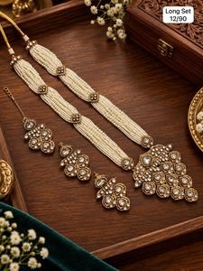 Gold Plated Brass Beaded Imitation Pearl Statement Choker Mala <b>Bridal</b> <b>Jewelry</b> <b>Set</b> for Wedding Bengali Wear - Product Image 1
