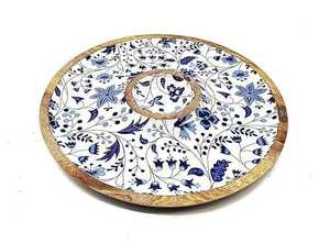 Plato para servir de astillas de madera con diseño floral azul elegante con cuenco de inmersión de esmalte ecológico Platos y platos coloridos - Product Image 6