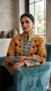 Blouson Bomber en Velours Tricoté Matelassé Brodé Suzani, Fait Main, Motif Floral Bohème, Manches Longues, Écologique, Automne - Product Image 1
