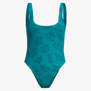 Maillot de bain une pièce pour femme, côtelé uni, coupe haute, en Spandex et Polyester, séchage rapide, anti-UV, respirant, très extensible, style bikini - Product Image 5