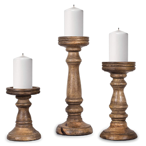 Porte-bougie en bois blanc vieilli sculpté à la main, style antique, pour décoration de ferme, centres de table de mariage - Product Image 6