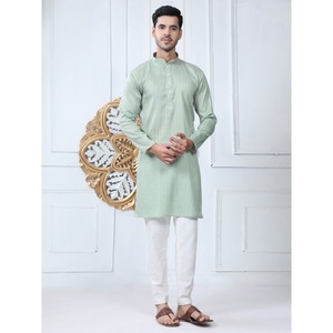 DOUBLURE EN COTON KURTA AVEC PAYJAMA VERT MER - Product Image 1