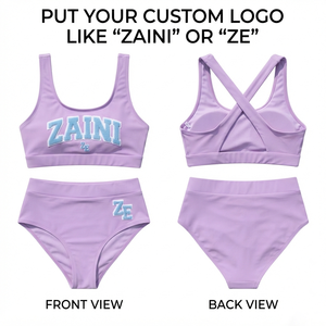 Traje de Baño para Mujer, Premium, Nailon y Spandex, 220 GSM, Bikini Suave Color Lavanda, Braguita de Cintura Alta, Sujetador con Espalda Cruzada, Bordado de Logotipo Personalizado - Product Image 1