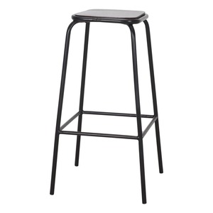 Tabouret de bar en bois style laque, en acier brut, pour laboratoire industriel, tabouret de petit-déjeuner, noir - Product Image 2