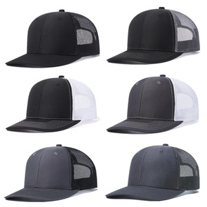 Custom Logo 6-Panel Solid Plain Baseball Cap Grey Black Trucker <b>Hat</b> Leather Patch Plain Mesh Trucker <b>Hat</b> for Men - Product Image 3