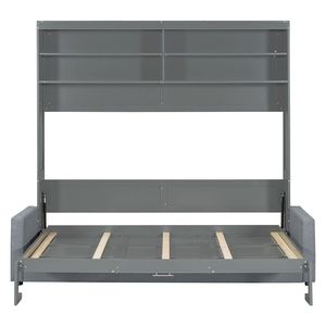 Queen Size Gray Murphy <b>Bed</b> Wall <b>Bed</b> with Sofa Durable and <b>Space</b>-<b>Saving</b> Furniture - Product Image 6