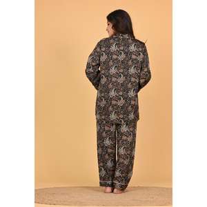 Conjunto de Pijama de Polycrêpe para Mujer, Hecho a Mano en India, con Estampado Animal, Cómodo, Transpirable, Suave, de Manga Larga, para Verano - Product Image 6