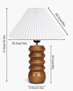 Lámpara de mesa de madera artesanal con pantalla de tela plisada, iluminación nórdica vintage para mesita de noche, para el hogar y hoteles. Compre ahora. - Product Image 2
