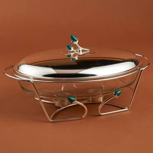 Luxury Oval Silver Chafing Dish <b>Mirror</b> Finish Stainless Steel Buffet Food Warmer with Pink Floral Accents Single Unit - Product Image 3