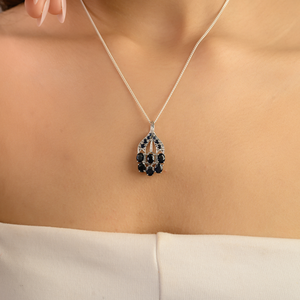 จี้เงินแท้รูปหยดน้ำลายดอกไม้ประดับพลอยไพลินสีน้ำเงินแท้ ดีไซน์วินเทจ สำหรับผู้หญิง เครื่องประดับคุณภาพสูง - Product Image 4