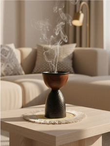 Brûleur à Bakhoor de Luxe en Bois et Métal Martelé, Porte-Encens Arabe pour Oud et Charbon, Décoration d'Intérieur, Cadeau, Décoration Arabe - Product Image 1