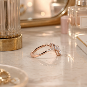 Pear Lab Grown Diamond Tiara Band <b>Ring</b> 10K Rose Gold | <b>Crown</b> Wedding Band | VVS-VS Clarity IGI Certified Luxury Curved <b>Ring</b> - Product Image 4