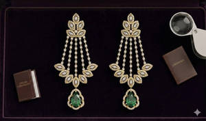 Pendientes de Araña con Esmeraldas y Diamantes Cultivados en Laboratorio |   Corte Brillante Chapado en Rodio sobre Oro de 14 Quilates |   Pendientes de Novia de Lujo - Product Image 1