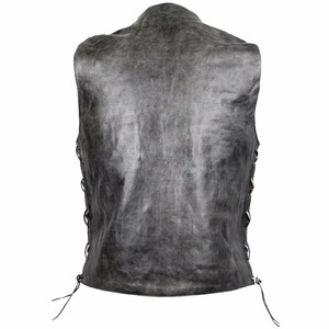 <b>Men</b> Distressed <b>Grey</b> Cowhide Genuine Leather Vest Biker <b>Waistcoat</b> - Product Image 2