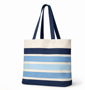 Custom <b>Large</b> Canvas Tote <b>Bag</b> Striped Blue White Shoulder Handle Reusable beach tote <b>Bag</b> Daily Use - Product Image 6