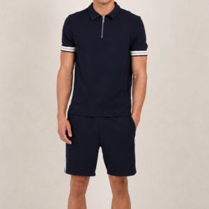Men <b>Twin</b> <b>Set</b> Zip Polo Shirt and Shorts Casual Summer Two Piece Outfit Custom OEM ODM Wholesale Sportswear Matching Clothing <b>Sets</b> - Product Image 1