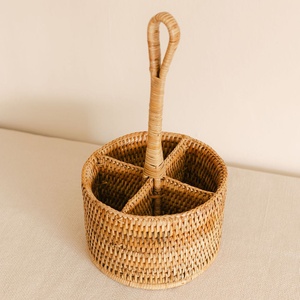 Round flatware <b>holders</b> natural wood <b>utensil</b> <b>holder</b> rattan silverware caddies cutlery baskets - Product Image 4