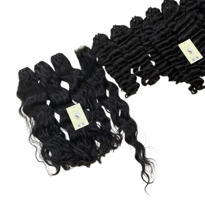 ผมต่อแบบเป็นลอนคลื่นสีดำเข้มมัดผมด้วยคลื่นบริสุทธิ์จากเวียดนามสีดำธรรมชาติแบบสองชั้น - Product Image 1