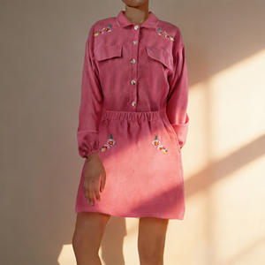 กระโปรงทรงเอเอวสม็อคปักลายดอกไม้สำหรับผู้หญิง สวมใส่ได้ทุกวัน มีกระเป๋า  ลดราคาพิเศษที่ Temu - Product Image 5