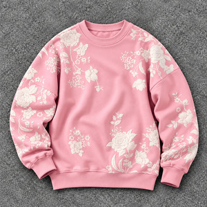 Sweat-shirt rose à col rond pour homme de haute qualité, motif floral brodé, pull décontracté pour garçons - Product Image 1