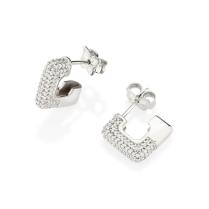 Geometric <b>Stud</b> <b>Earrings</b> With <b>Crystal</b> Rhinestones 925 Silver Rhodium Plated Minimalist Design For Women - Product Image 1