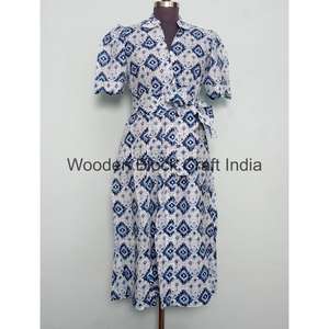 Vestido Midi de Algodón Lavable Ecológico con Estampado Floral Bohemio Hecho a Mano para Mujer, Manga Corta, Verano, Playa, Casual, Fiesta - Product Image 2