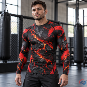 Haut de compression sublimé à manches longues pour homme, personnalisé, pour MMA, BJJ No-Gi et grappling, modèle Magma Shard Impact, fabricant - Product Image 1