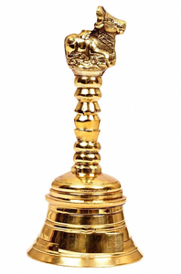 Gold Polished Brass Handle Bell with Nandi For Worship At Bilk Price Heavy Duty Brass Hand Bell with Clear Sound Decorative - Product Image 2